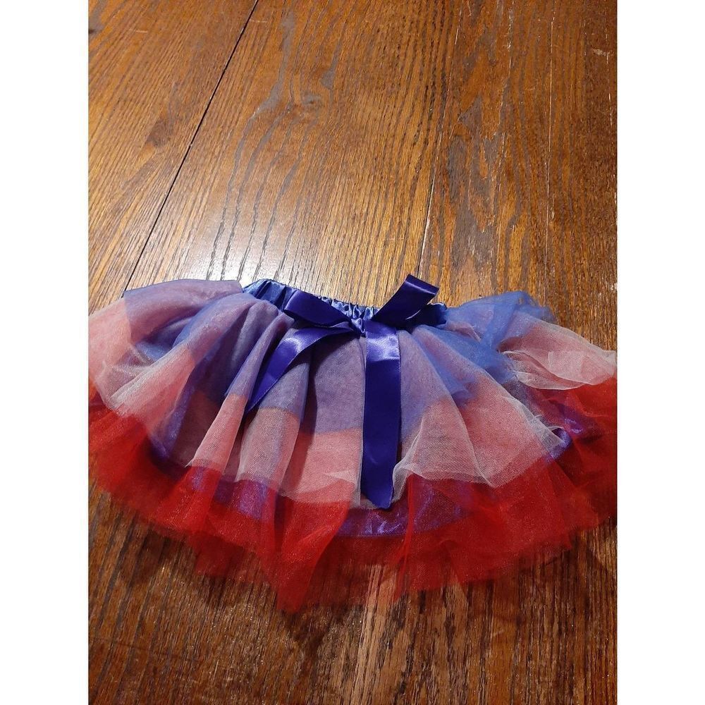 Infant Girls Size 70 6-12 Month Red White Blue Tulle Layered Tutu Skirt Costume